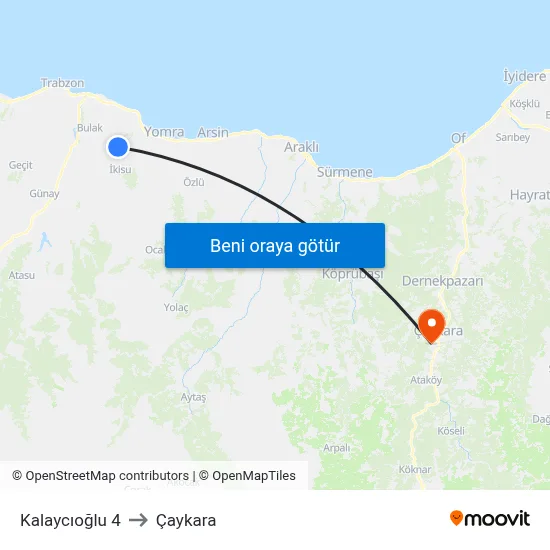 Kalaycıoğlu 4 to Çaykara map