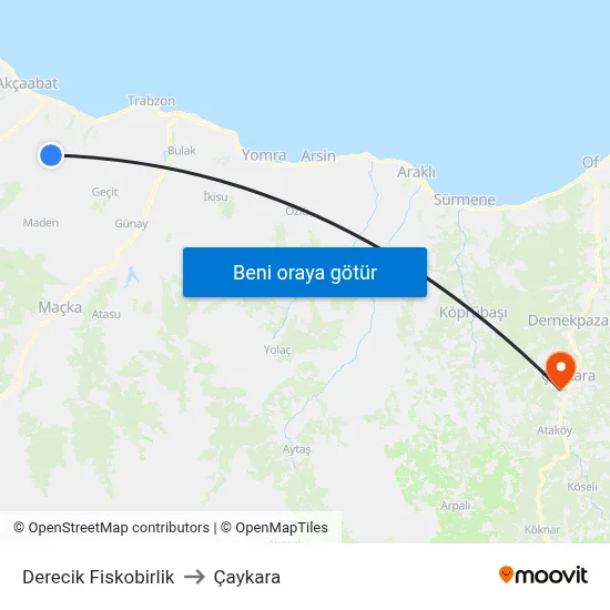 Derecik Fiskobirlik to Çaykara map