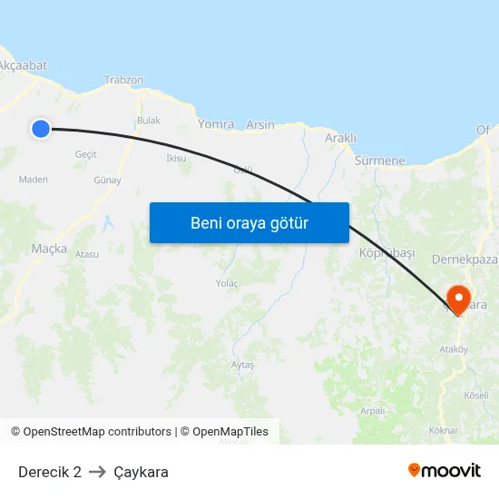 Derecik 2 to Çaykara map
