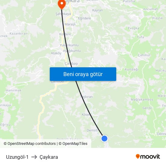 Uzungöl-1 to Çaykara map