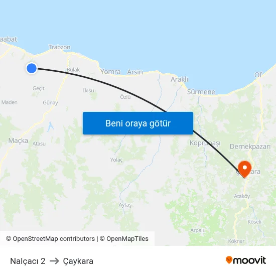 Nalçacı 2 to Çaykara map