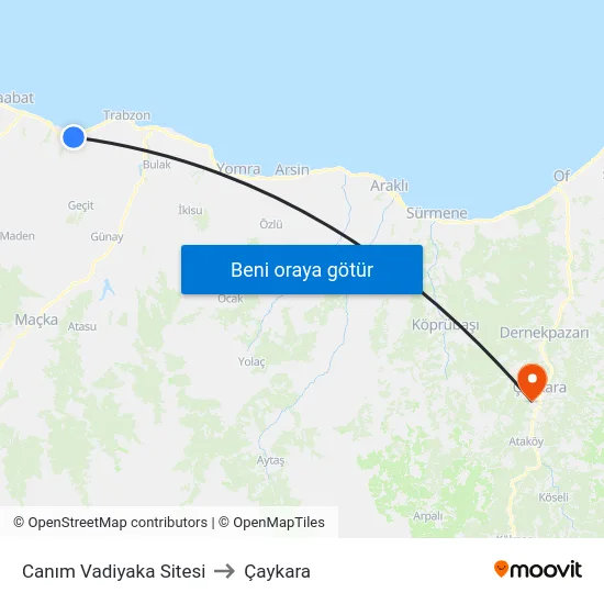 Canım Vadiyaka Sitesi to Çaykara map