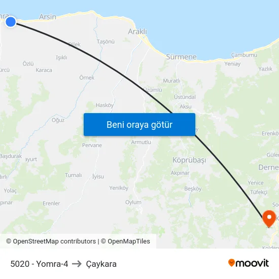 5020 - Yomra-4 to Çaykara map