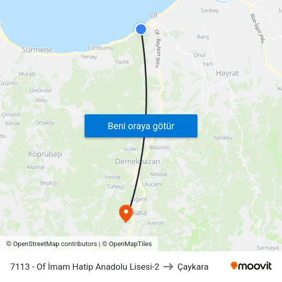 7113 - Of İmam Hatip Anadolu Lisesi-2 to Çaykara map