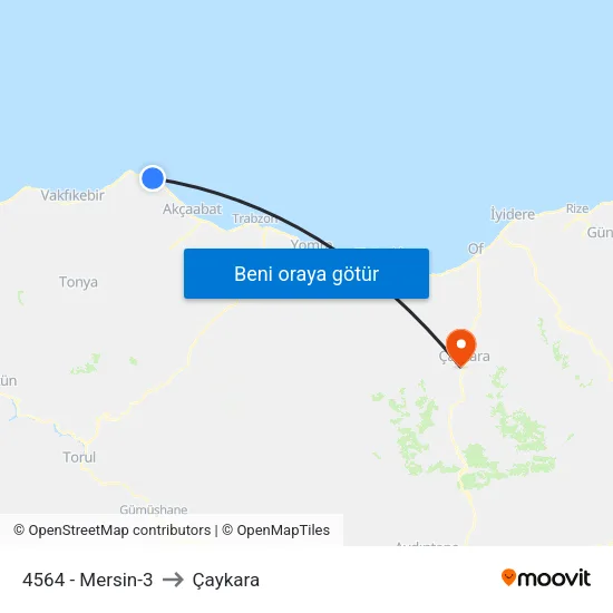 4564 - Mersin-3 to Çaykara map