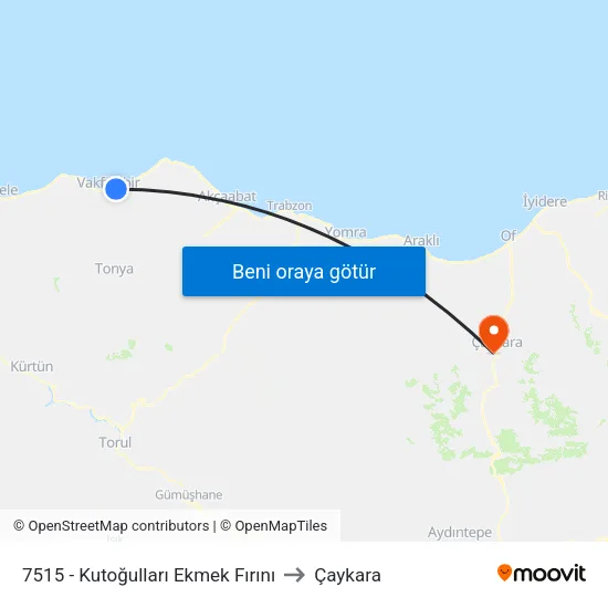 7515 - Kutoğulları Ekmek Fırını to Çaykara map