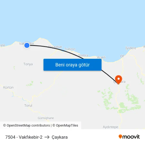 7504 - Vakfıkebir-2 to Çaykara map