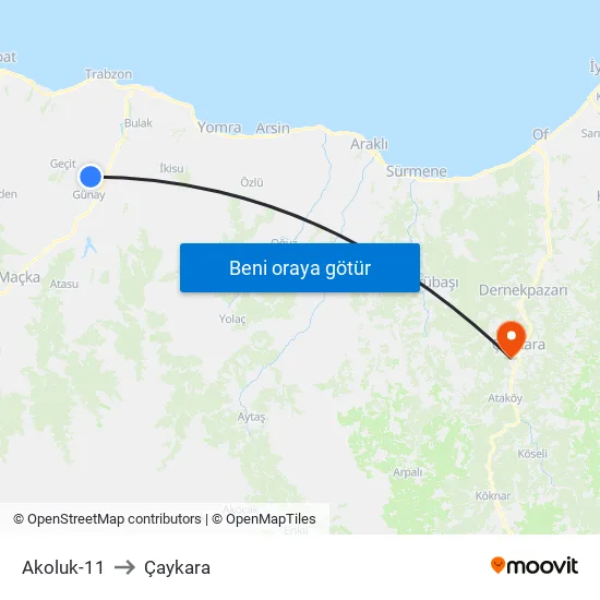 Akoluk-11 to Çaykara map