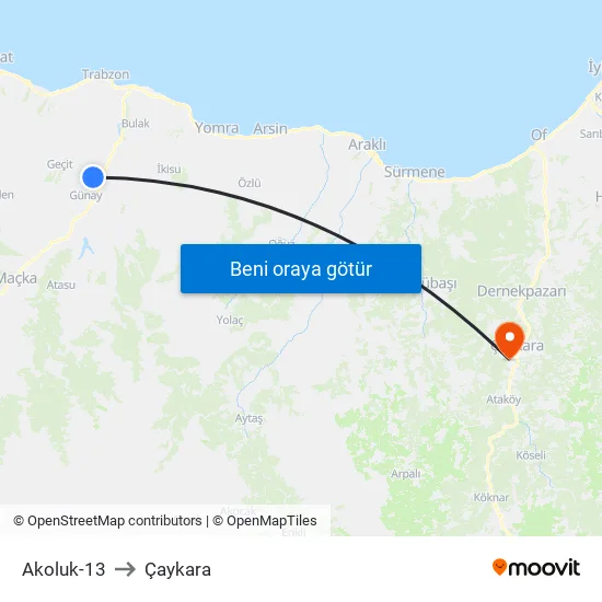 Akoluk-13 to Çaykara map