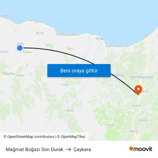 Mağmat Boğazı Son Durak to Çaykara map