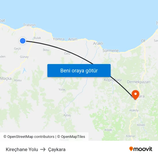 Kireçhane Yolu to Çaykara map