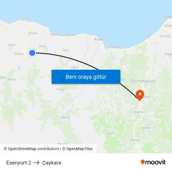 Esenyurt-2 to Çaykara map