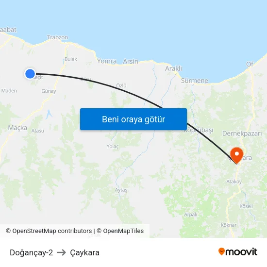 Doğançay-2 to Çaykara map