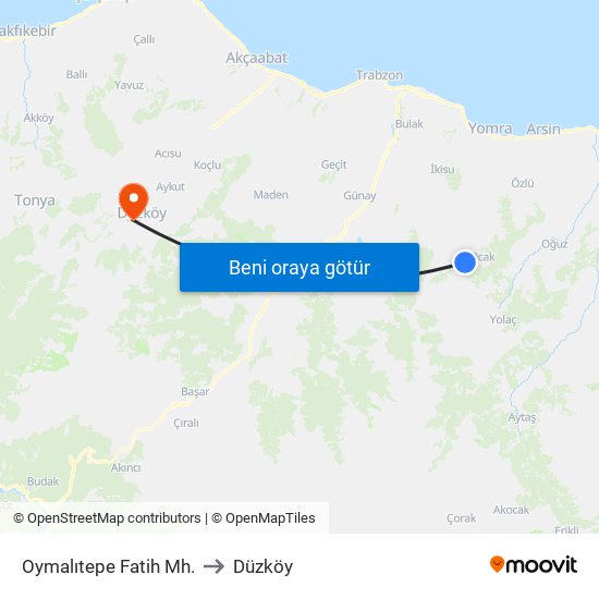 Oymalıtepe Fatih Mh. to Düzköy map