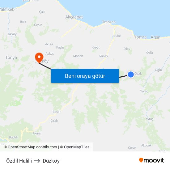 Özdil Halilli to Düzköy map