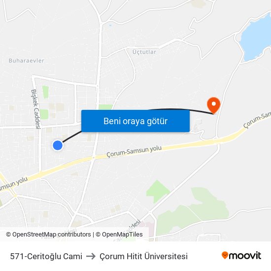 571-Ceritoğlu Cami to Çorum Hitit Üniversitesi map