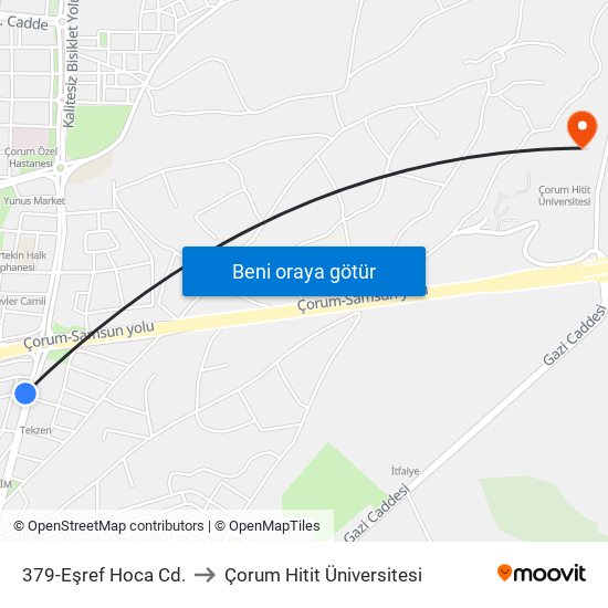 379-Eşref Hoca Cd. to Çorum Hitit Üniversitesi map