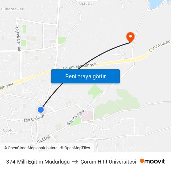 374-Milli Eğitim Müdürlüğü to Çorum Hitit Üniversitesi map