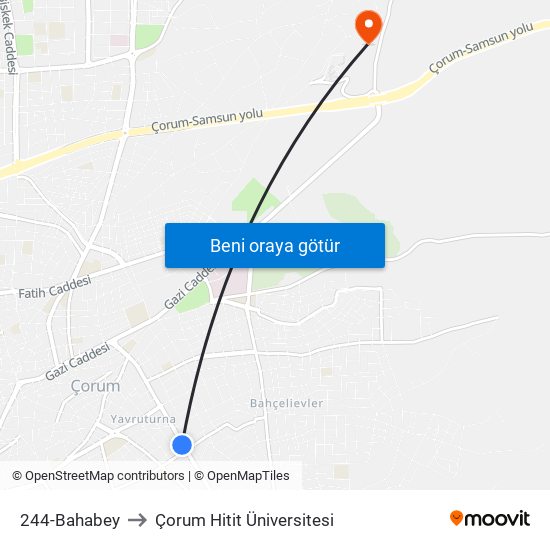 244-Bahabey to Çorum Hitit Üniversitesi map