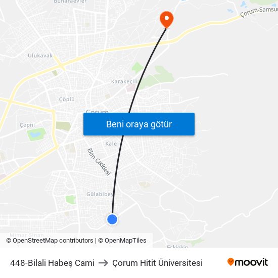 448-Bilali Habeş Cami to Çorum Hitit Üniversitesi map