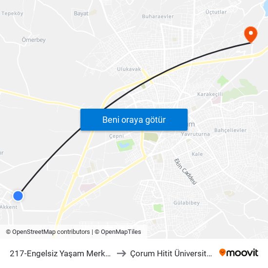 217-Engelsiz Yaşam Merkezi to Çorum Hitit Üniversitesi map