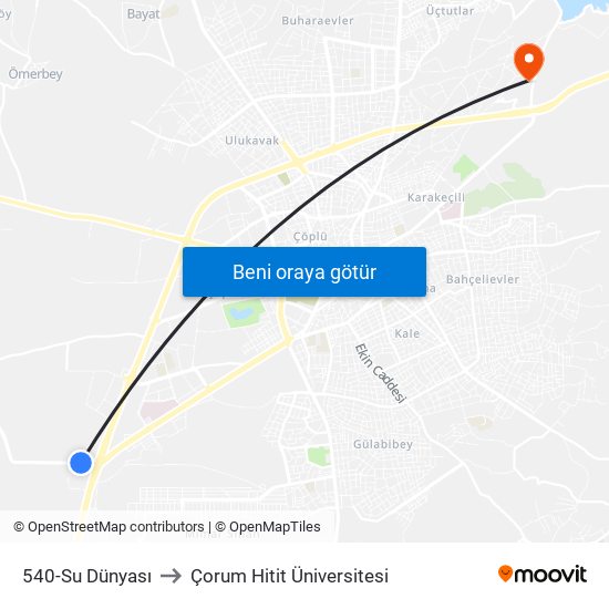 540-Su Dünyası to Çorum Hitit Üniversitesi map