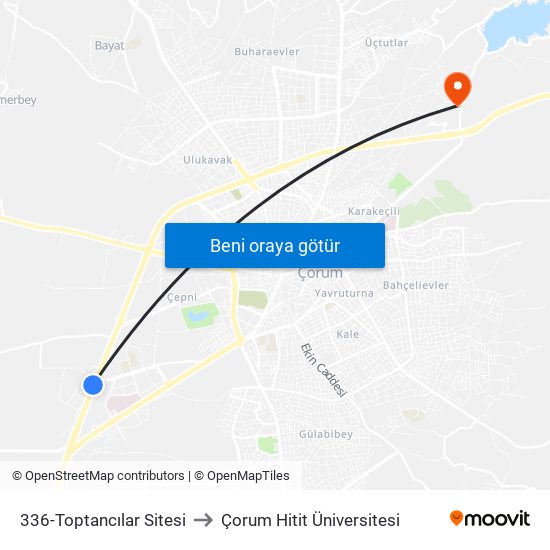 336-Toptancılar Sitesi to Çorum Hitit Üniversitesi map