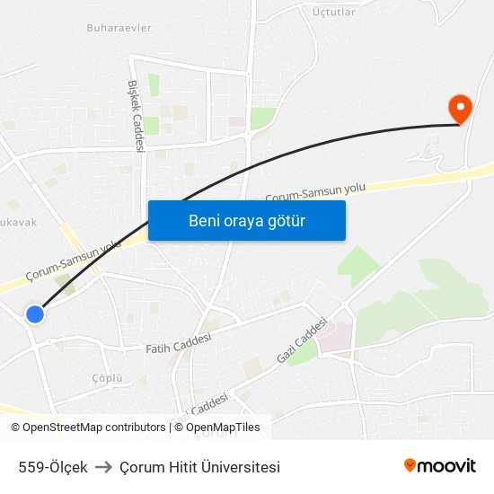 559-Ölçek to Çorum Hitit Üniversitesi map