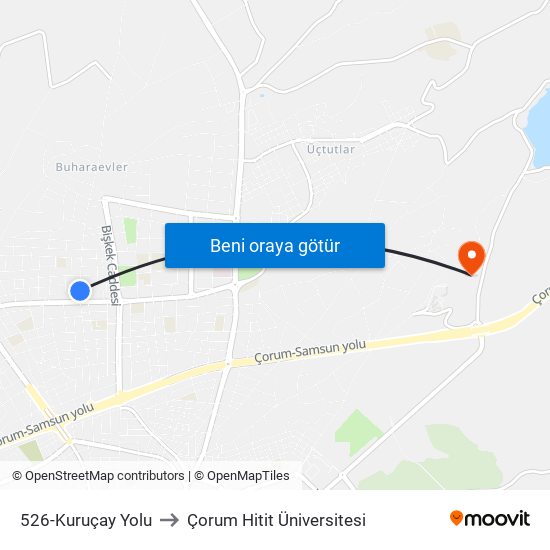 526-Kuruçay Yolu to Çorum Hitit Üniversitesi map