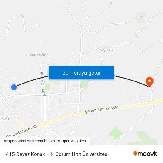 415-Beyaz Konak to Çorum Hitit Üniversitesi map