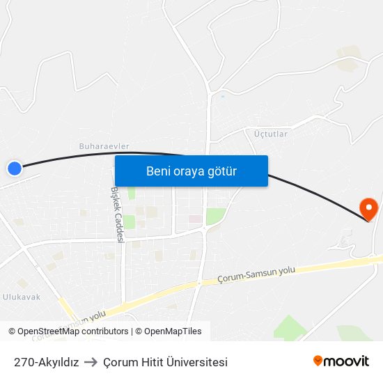 270-Akyıldız to Çorum Hitit Üniversitesi map