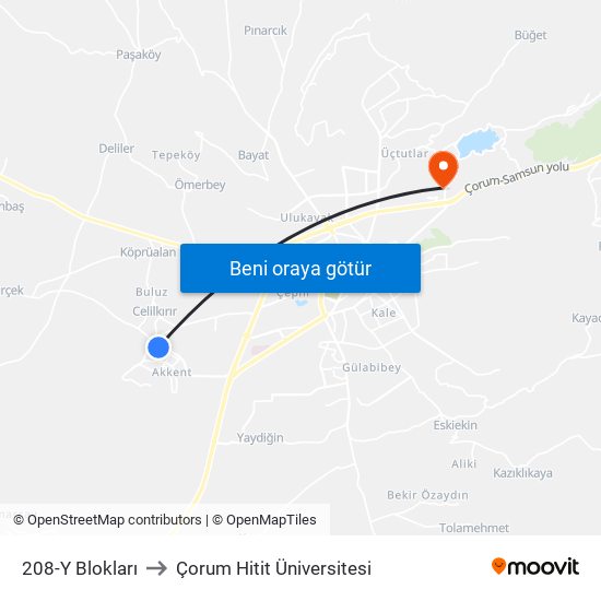 208-Y Blokları to Çorum Hitit Üniversitesi map