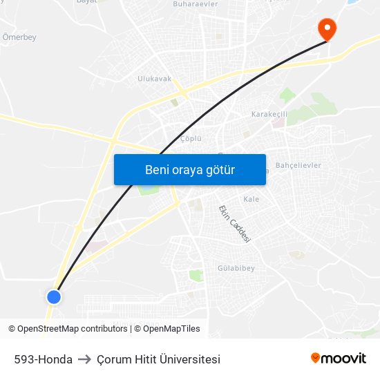 593-Honda to Çorum Hitit Üniversitesi map