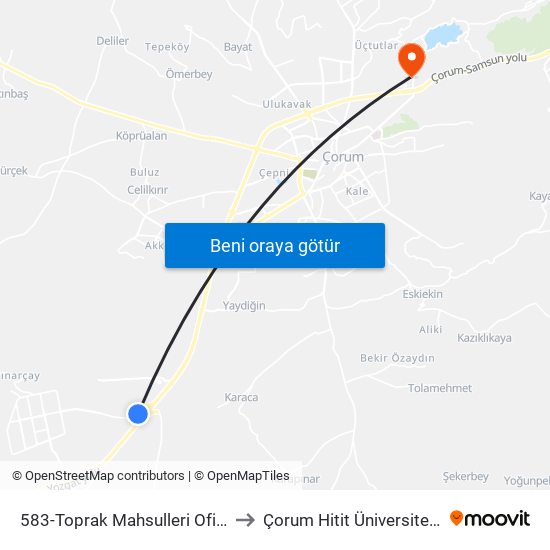 583-Toprak Mahsulleri Ofisi to Çorum Hitit Üniversitesi map