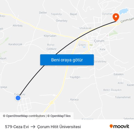 579-Ceza Evi to Çorum Hitit Üniversitesi map