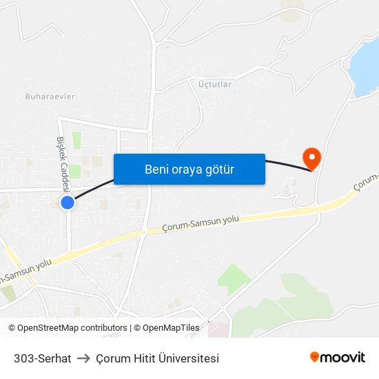 303-Serhat to Çorum Hitit Üniversitesi map