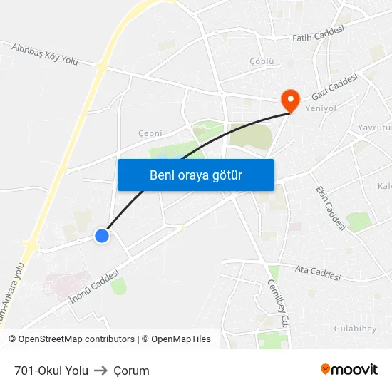 701-Okul Yolu to Çorum map