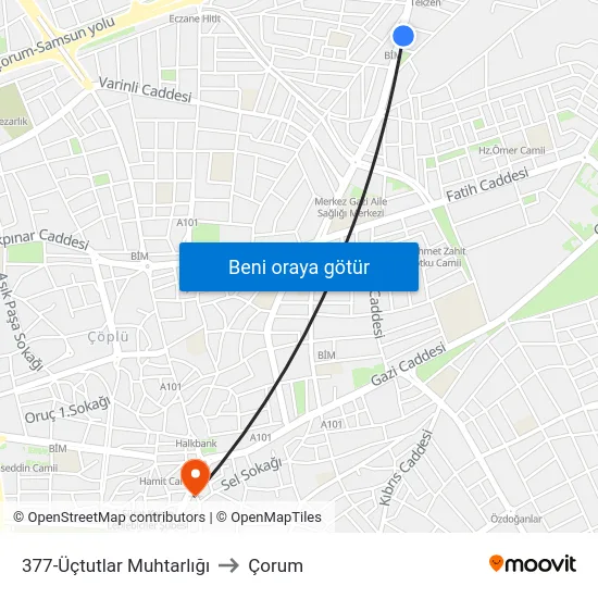 377-Üçtutlar Muhtarlığı to Çorum map