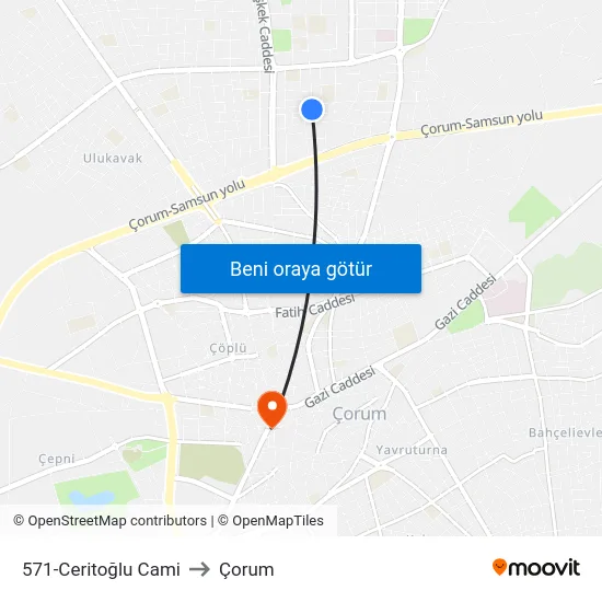 571-Ceritoğlu Cami to Çorum map