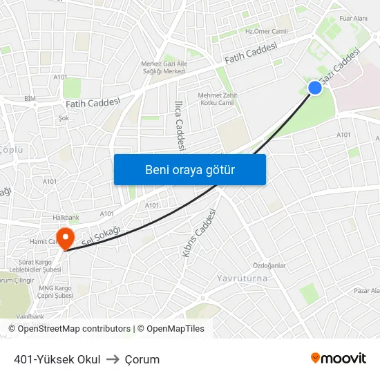 401-Yüksek Okul to Çorum map
