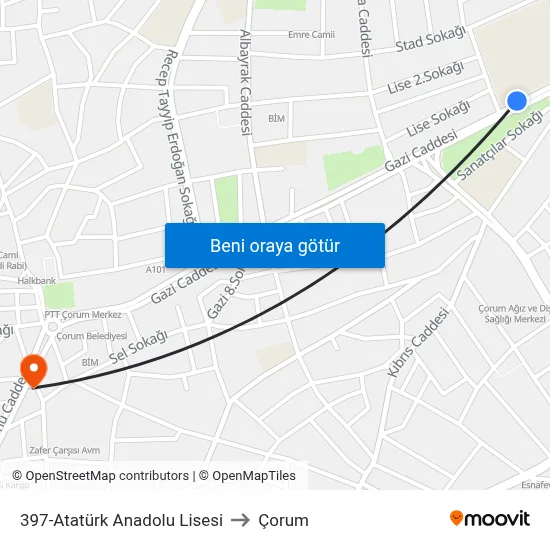 397-Atatürk Anadolu Lisesi to Çorum map