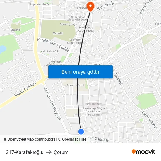 317-Karafakıoğlu to Çorum map