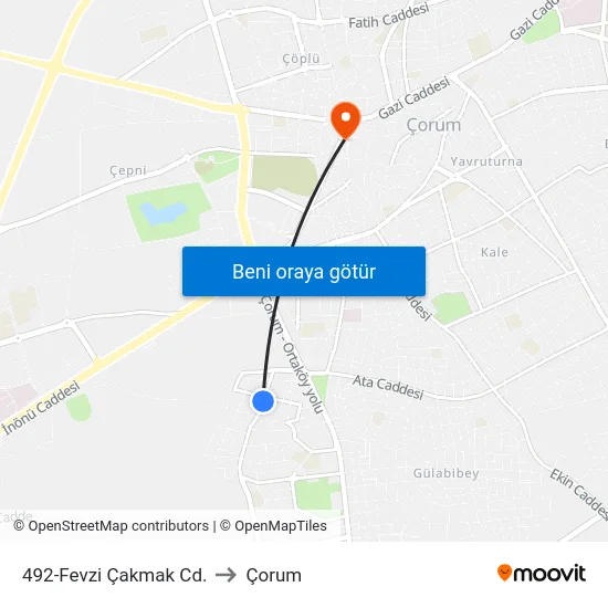 492-Fevzi Çakmak Cd. to Çorum map