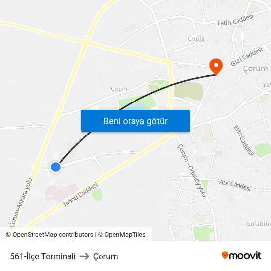 561-İlçe Terminali to Çorum map