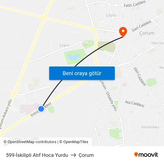 599-İskilipli Atıf Hoca Yurdu to Çorum map