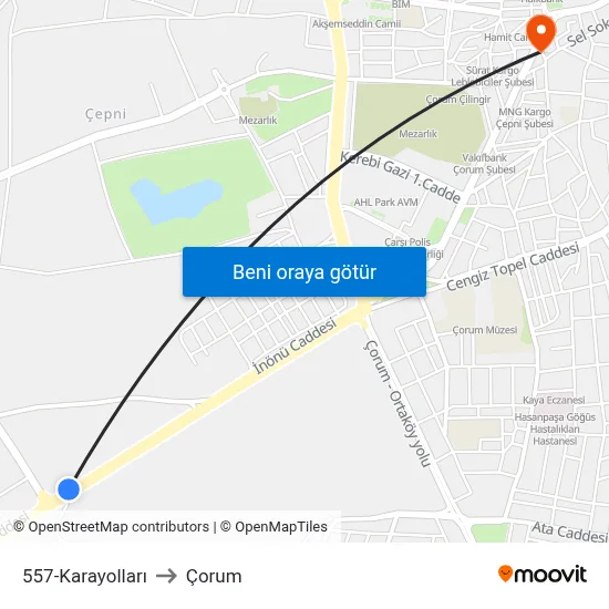 557-Karayolları to Çorum map