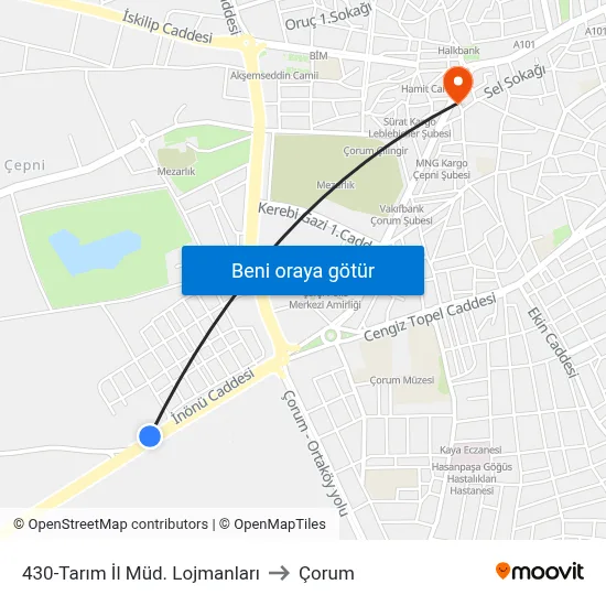 430-Tarım İl Müd. Lojmanları to Çorum map