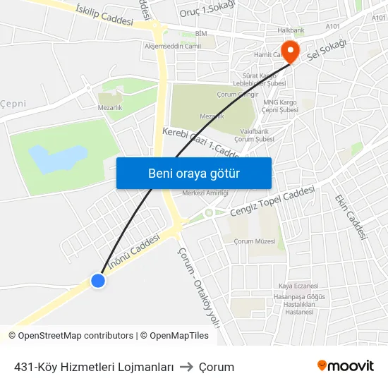 431-Köy Hizmetleri Lojmanları to Çorum map