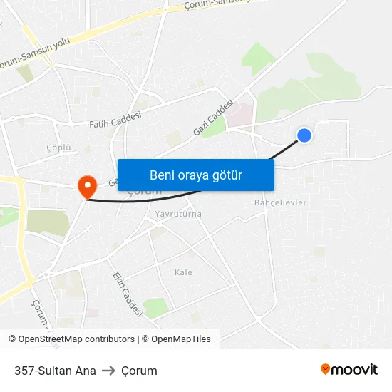 357-Sultan Ana to Çorum map