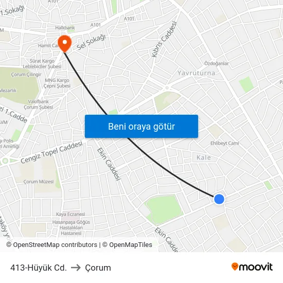 413-Hüyük Cd. to Çorum map